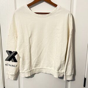 NWOT $135 Authentic ARMANI EXCHANGE Women's White Crewneck-Back V Sweaters Sz.L